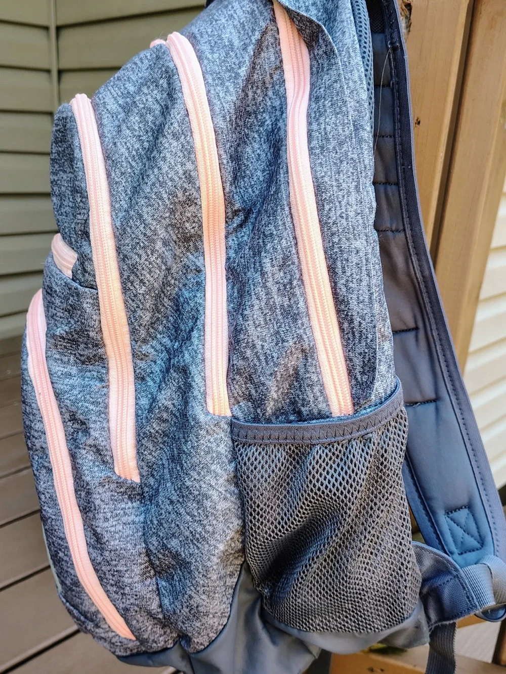Adidas Heather Gray Backpack with Pink Trim